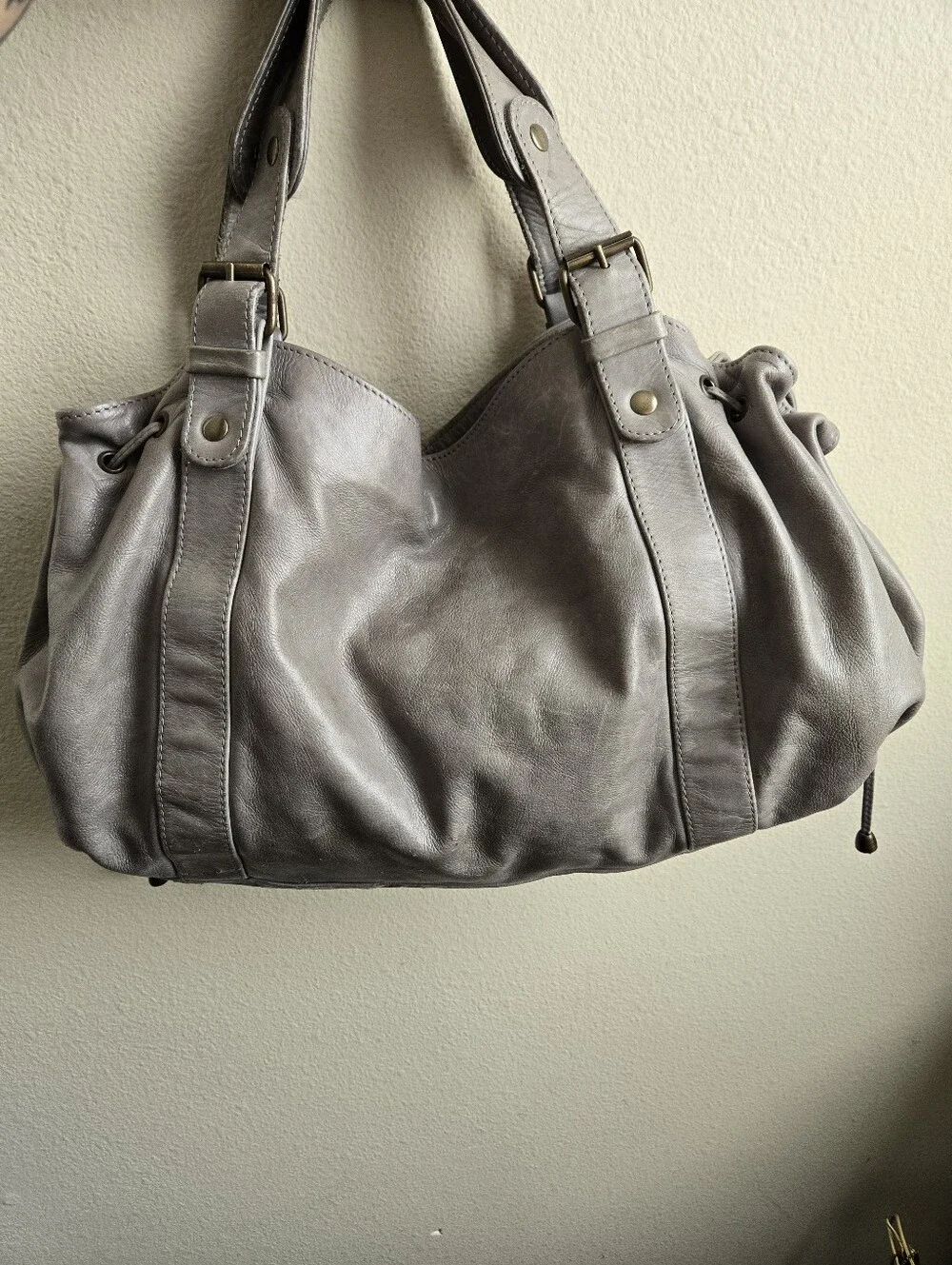 Gerard Darel 24H Bag Hobo Purse Satchel Gray Leather Made In France